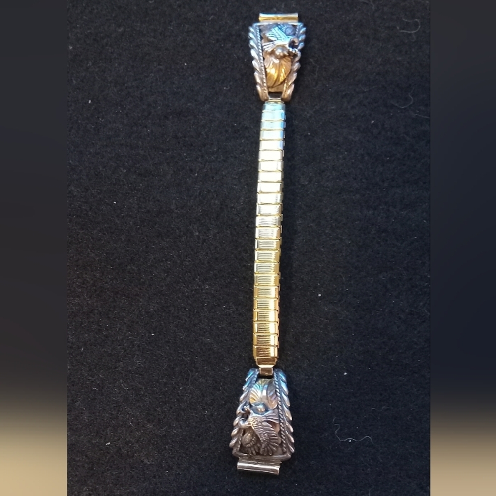Navajo Womans Sterling Silver And Gold Watch Band